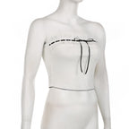 Contrast stitch lace hem self tie backless tube crop top