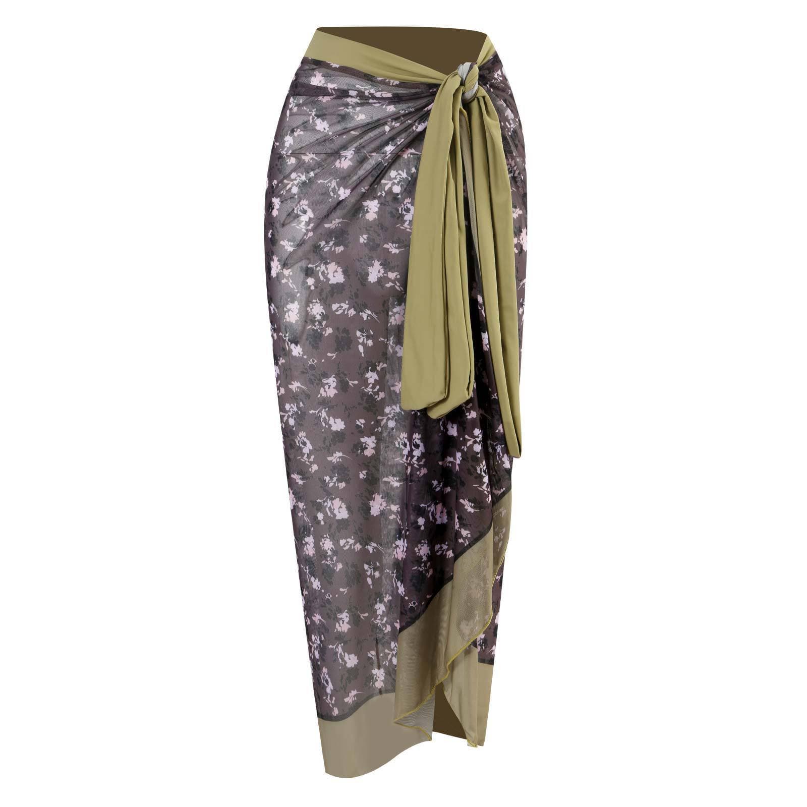 Costume da bagno 3 pezzi con canotta bidirezionale e scollo a V a contrasto con stampa floreale