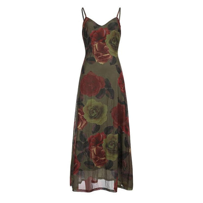 Maxikleid aus Chiffon mit Blumenmuster und kontrastierendem V-Ausschnitt