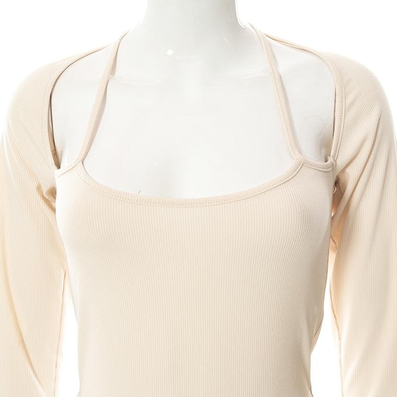 Body a maniche lunghe con scollo all'americana e coste unite 