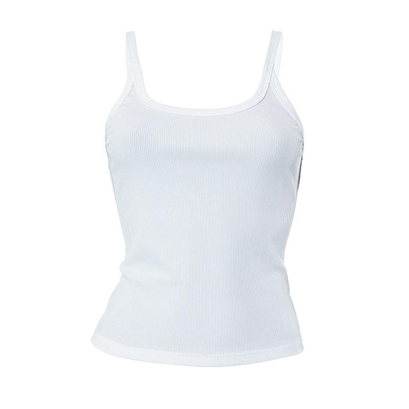 Ribbed solid u neck backless sleeveless top