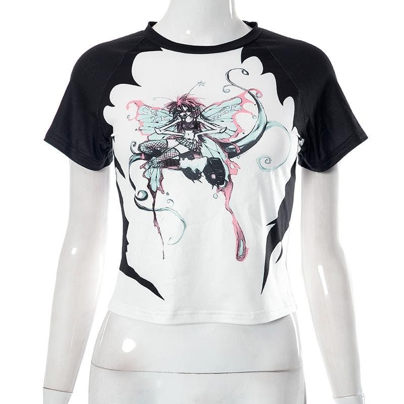 Abstract Contrast Short Sleeve Crewneck Top
