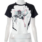 Abstract Contrast Short Sleeve Crewneck Top