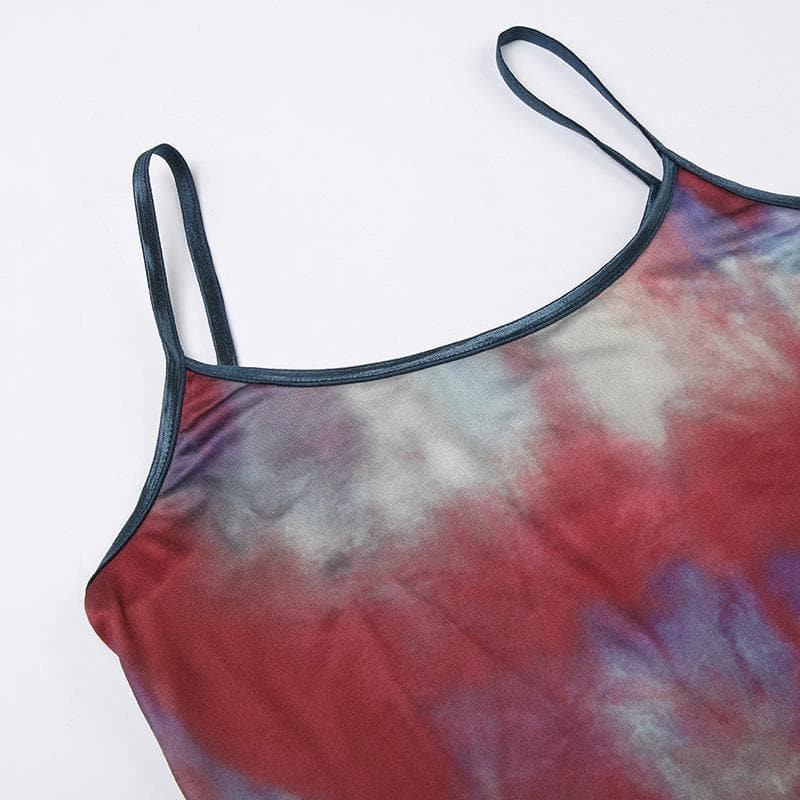 Top corto con scollo a U e schiena scoperta a contrasto, tie-dye 
