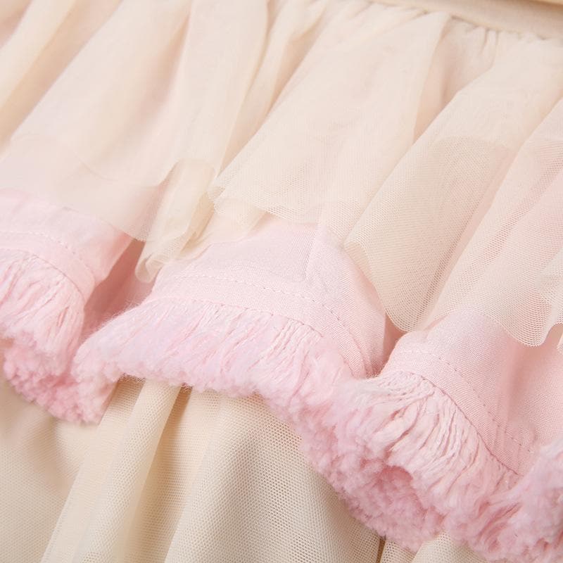 Ruched ruffle contrast patchwork mesh mini skirt
