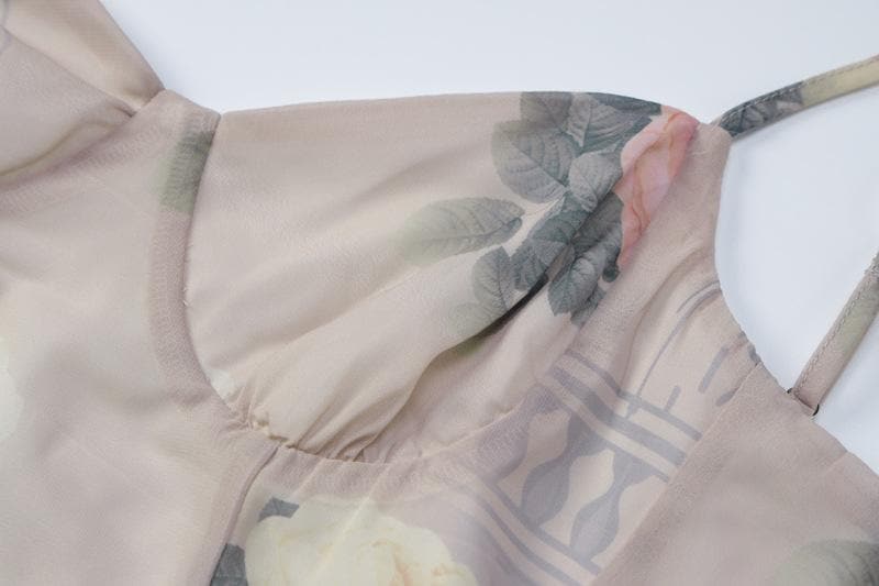 Miniabito con scollo a V e zip a contrasto, stampa floreale in chiffon