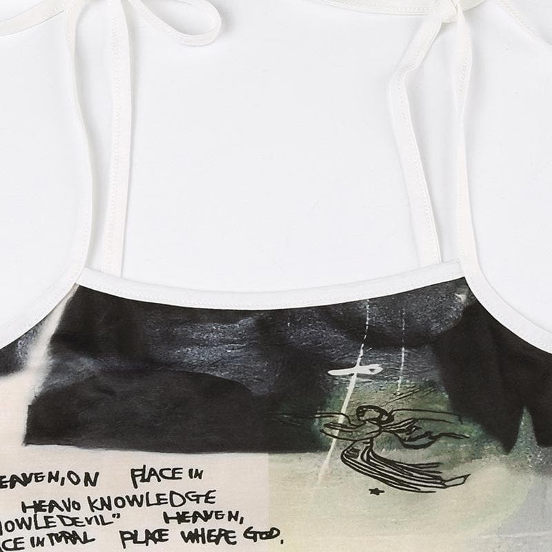 Abstract Self Tie Contrast Square Neck Backless Crop Top