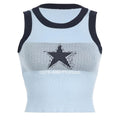 Ribbed star pattern contrast sleeveless crewneck crop top