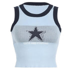 Ribbed star pattern contrast sleeveless crewneck crop top