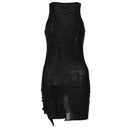 Ärmelloses Minikleid aus transparentem Netzstoff mit Schnürung und Kordelzug