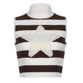 Star pattern patchwork high neck sleeveless striped knitted crop top - Final Sale