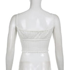 Pleated sleeveless drawstring solid backless self tie crop top