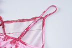 Rückenfreies Camisole-Midikleid mit Blumenmuster, Spitzensaum, V-Ausschnitt und Kontrast 