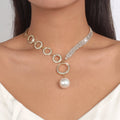 Rhinestone Irregular O Ring Pearl Necklace