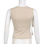 Flower pattern contrast self tie sleeveless square neck top