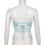 Lace solid ruched sweetheart neck backless self tie tube top