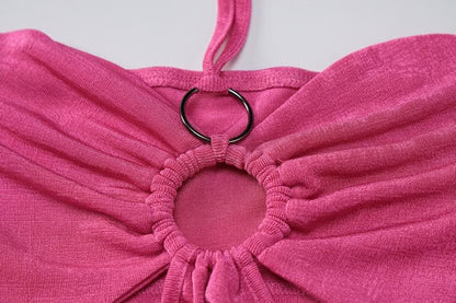 Ausgehöhltes, solides, rückenfreies Neckholder-Minikleid zum Selbstbinden mit O-Ring