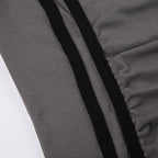Halter self tie ruched backless "5" embroidery contrast bodysuit
