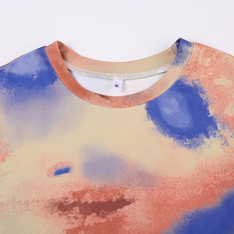 Tie dye short sleeve crewneck contrast top