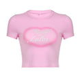 Letter print short sleeve contrast crewneck crop top