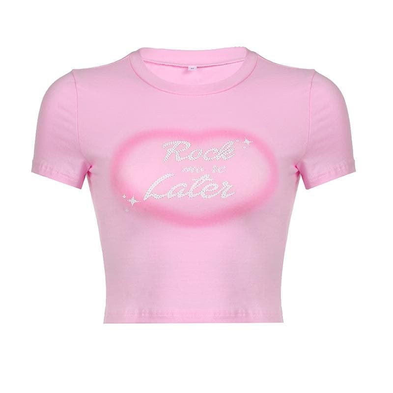 Letter print short sleeve contrast crewneck crop top