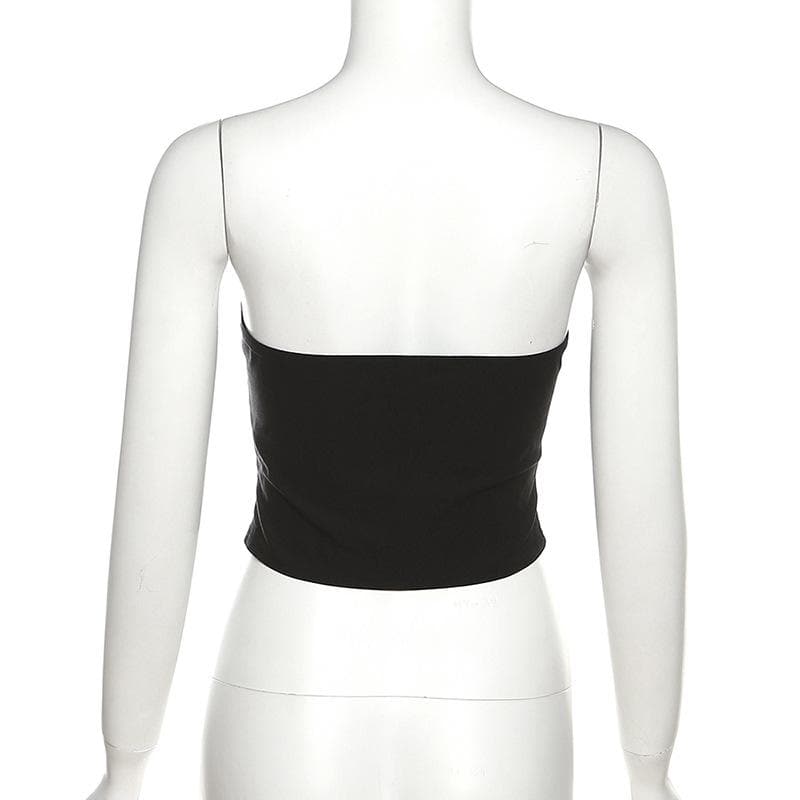 Top a corsetto con scollo a V senza schienale e applicazioni floreali 