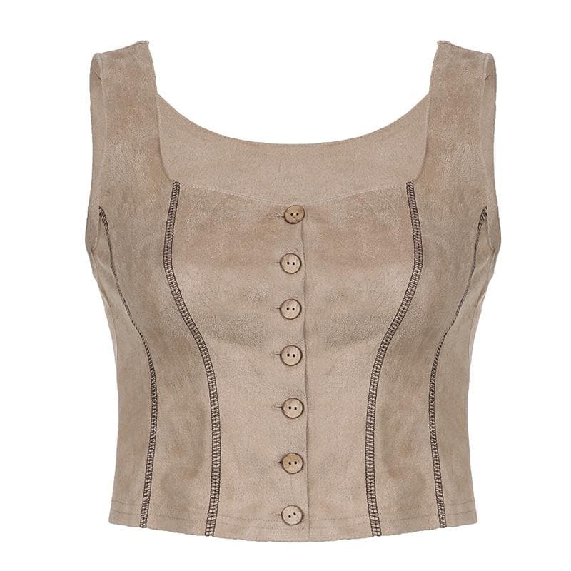 Button stitch sleeveless contrast crop top