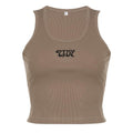 Embroidery u neck sleeveless ribbed crop top