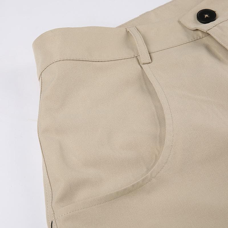 Abstract High Rise Button Pocket Contrast Straight Pant