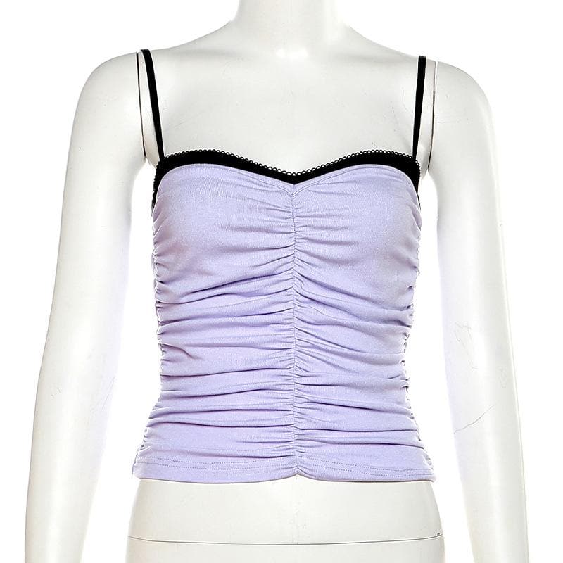 Ruched backless contrast patchwork cami top