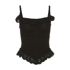 Square neck lace hem backless ruched corset solid cami top