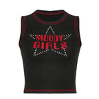 Star pattern beaded contrast stitch sleeveless crop top