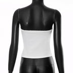 Backless lace hem bear pattern contrast tube top