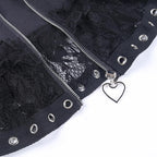 Zip-up lace up patchwork lace ruffle mini skirt