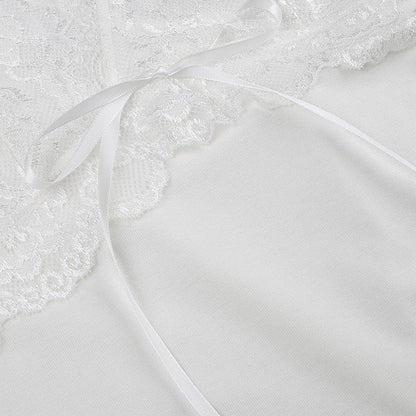 Top senza maniche con laccetti e scollo a V in patchwork di pizzo