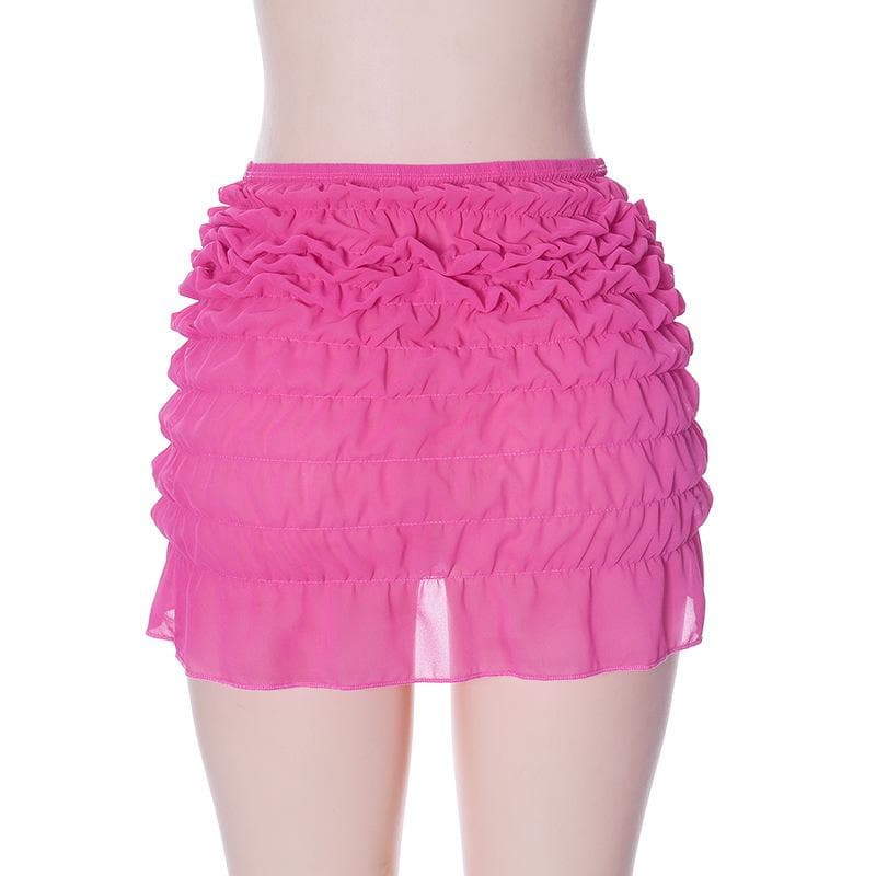 Minigonna in chiffon con volant e arricciatura a tinta unita 