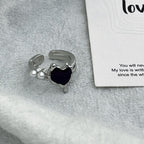 Offener Ring mit Herz-Lava-Silberperle 