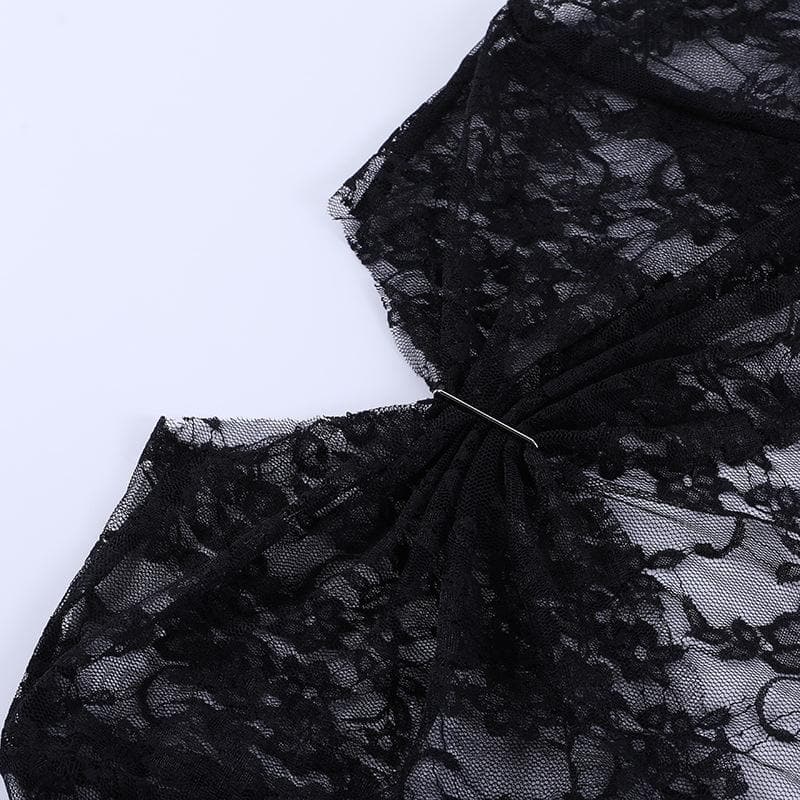 Flared sleeve ruched lace solid shrug top