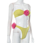 Rückenfreies Tube-Hosenset mit Blumenapplikation in Kontrastfarbe 
