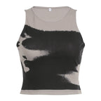 Top corto senza maniche con scollo rotondo e contrasto tie-dye 