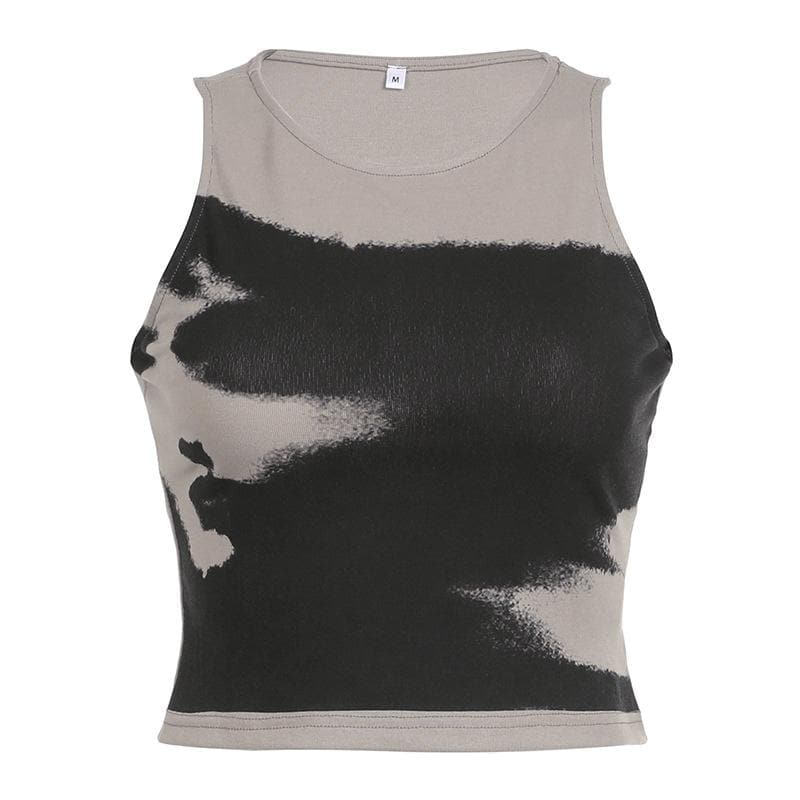Top corto senza maniche con scollo rotondo e contrasto tie-dye 
