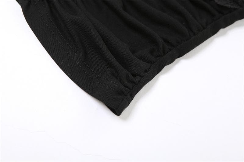 Irregular ruched lace hem solid backless top