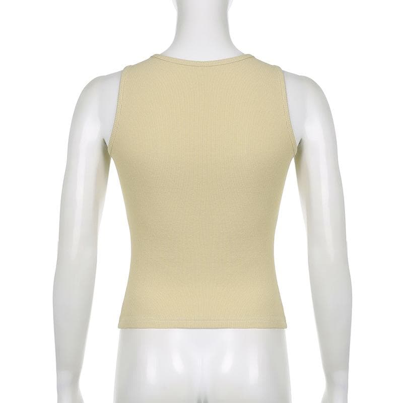 Ribbed butterfly pattern sleeveless contrast beaded crop top