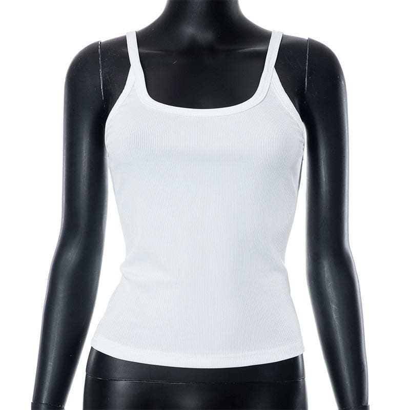 Ribbed solid u neck backless sleeveless top