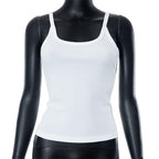 Ribbed solid u neck backless sleeveless top