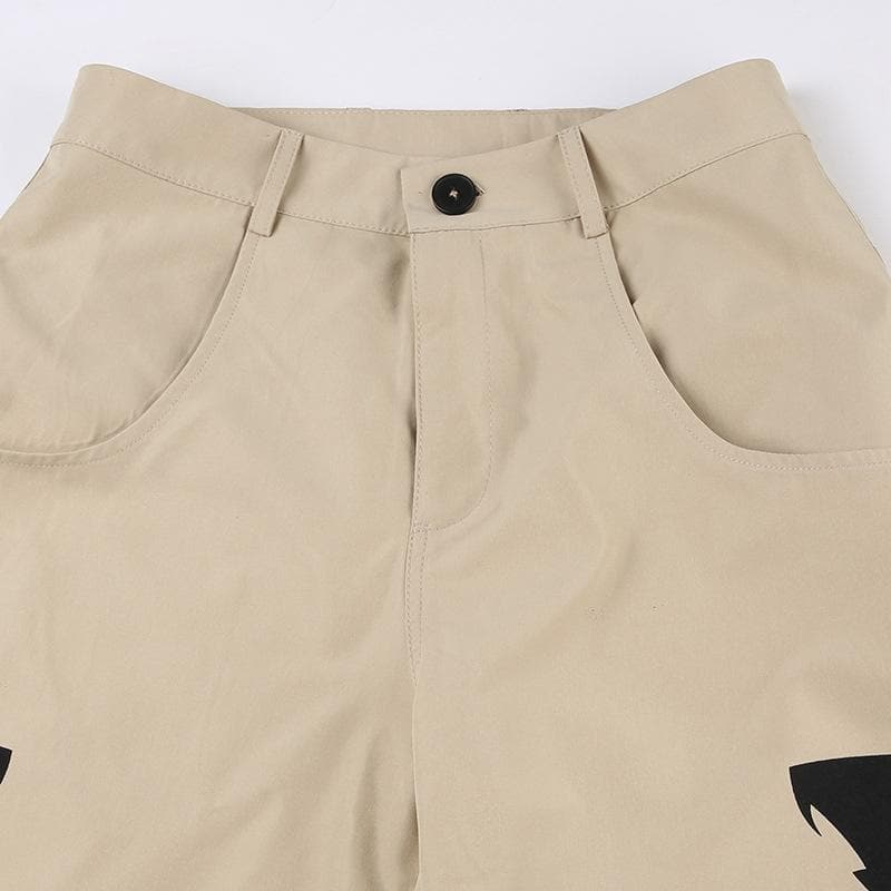 Abstract High Rise Button Pocket Contrast Straight Pant