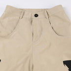 Abstract High Rise Button Pocket Contrast Straight Pant