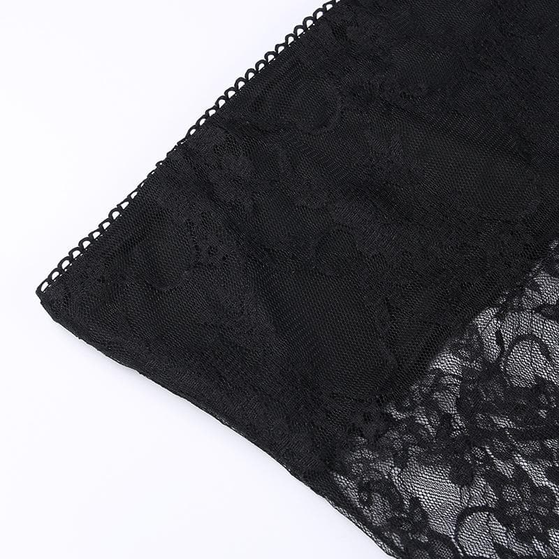 Lace see through solid slit backless tube dress