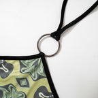 Neckholder-Hosenset mit O-Ring und rückenfreiem, ausgehöhltem Kontrastmuster 