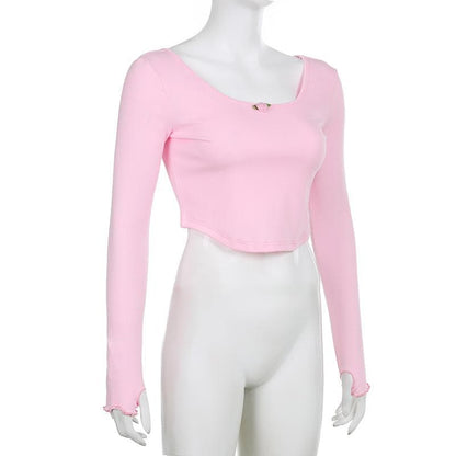 Top corto con scollo a U e guanti a maniche lunghe con volant
